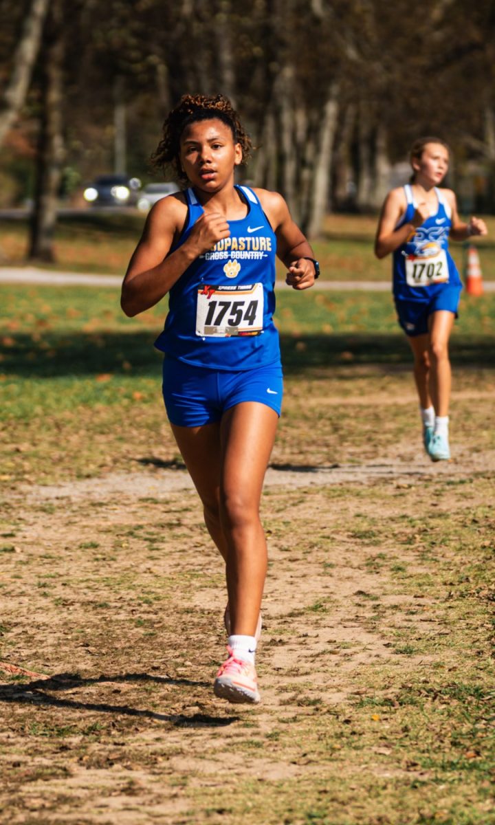 Freshman Ally Myers runs at a meet earlier in the year.  Myers qualified for States with her performance at the Regional tournament.